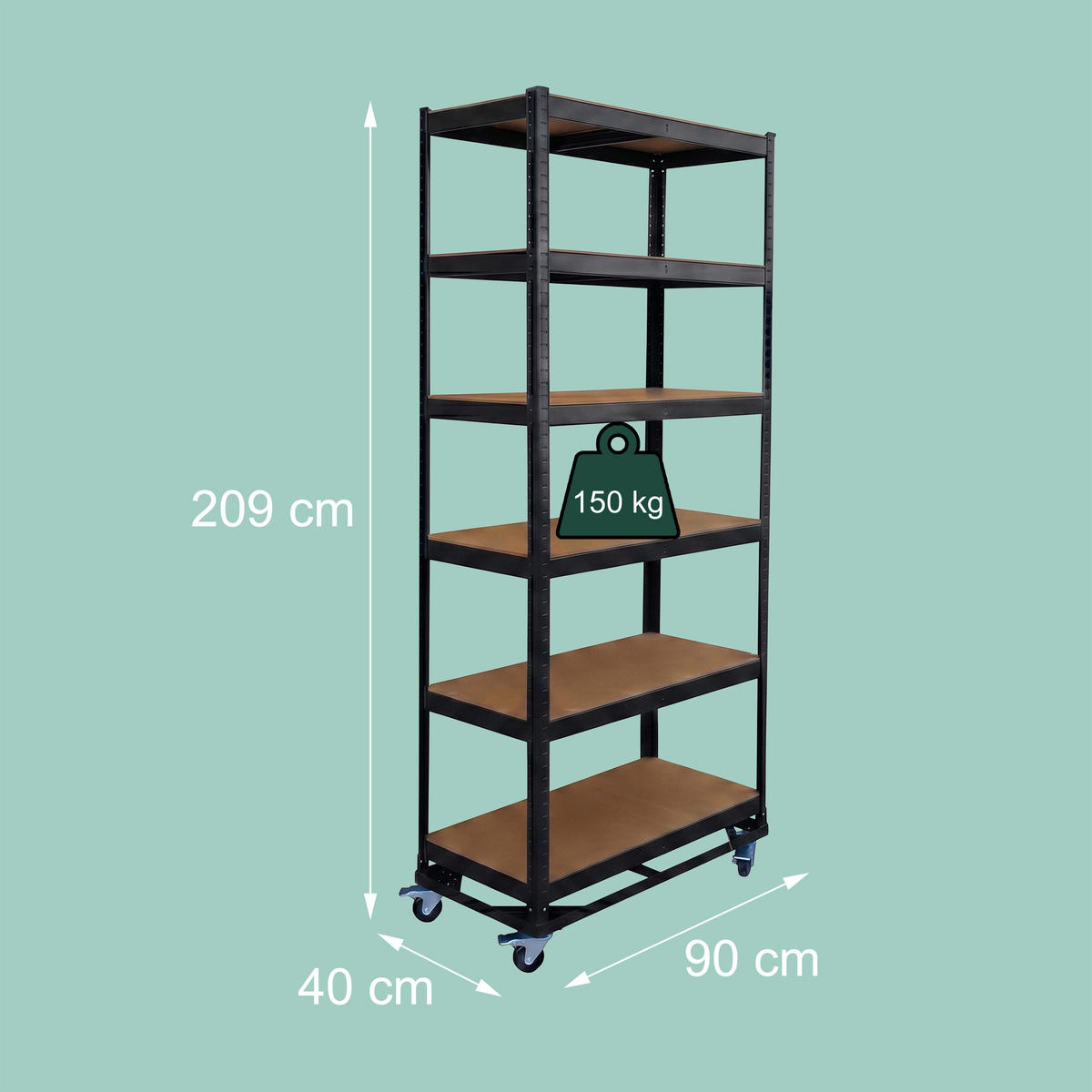 REGÁL pro těžké věci - černá, kov/kompozitní dřevo (90/209/40cm) - Relaxdays