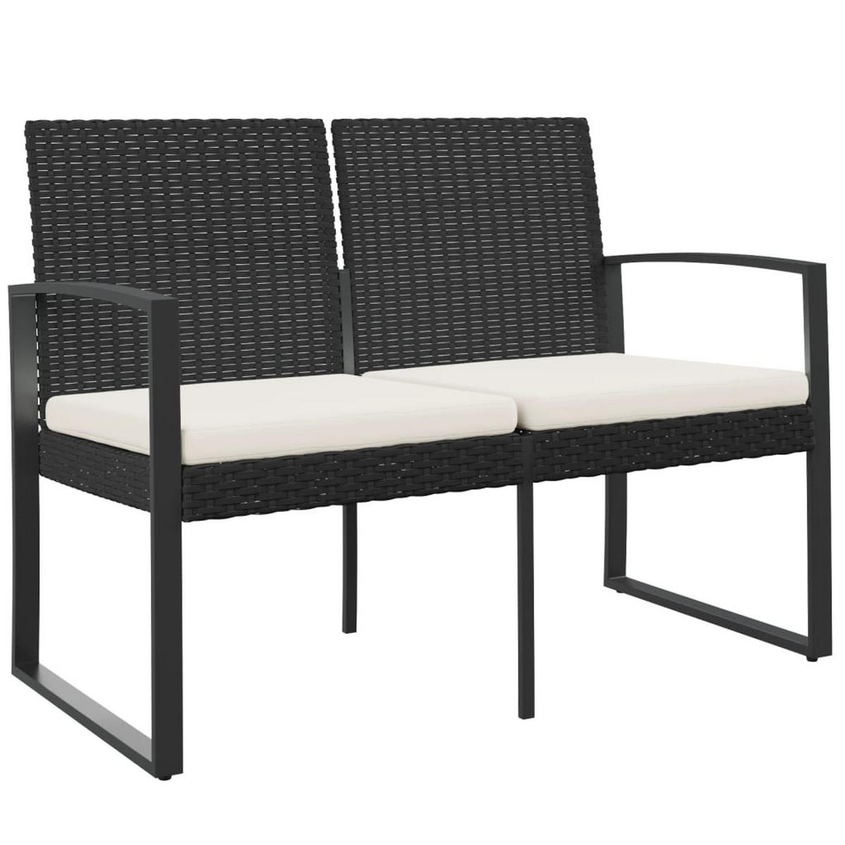 GARTENBANK 2-Sitzer mit Kissen Schwarz PP-Rattan - Anthrazit, Kunststoff (103.5/77.5/57cm) - furnicato