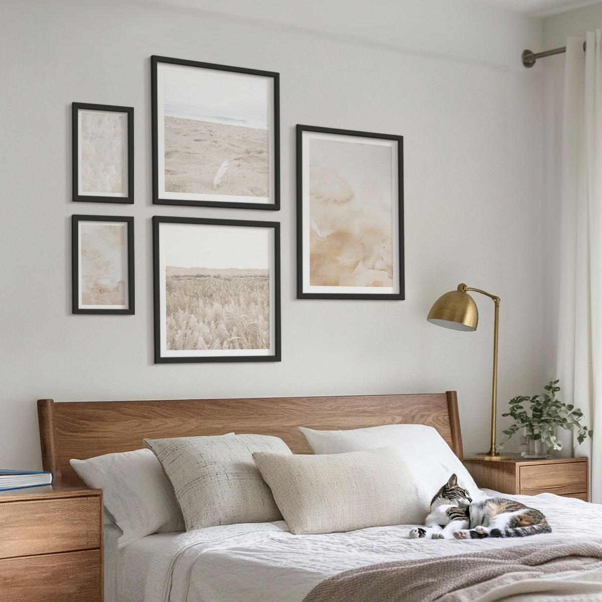 BILDER SET 5er Set - 50x50 cm & 20x30 cm & 40x60 cm Schwarzer Rahmen - Modische Pastelltexturen - Schwarz, Kunststoff (40/60cm) - TULUP