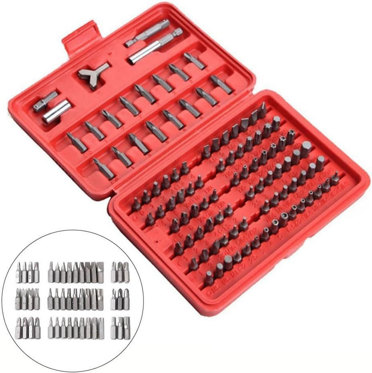 BOHRER – Geeignet für die Reparatur von Autos, Werkzeugmaschinen, Haushaltsgeräten usw. – 1 Set, 100 Bohrer - Rot, Metall (19.5/13.8/3.8cm) - DCA