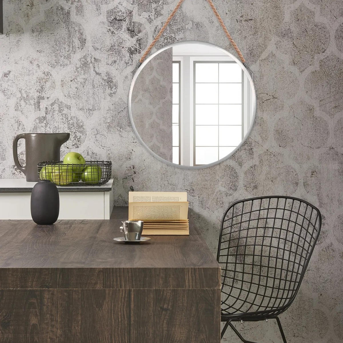 SPIEGEL Rea Mit Seil 40cm Silver Klmh-0410s-1 - Hellgrau, Glas (40/3/58cm) - REA