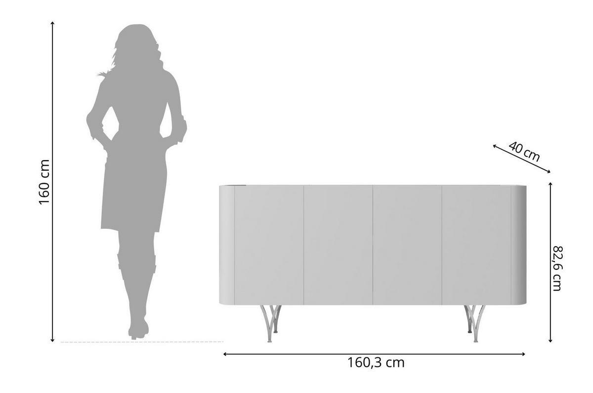 SIDEBOARD Monza, Grau/Schwarz/Silber - Silberfarben/Schwarz, Holzwerkstoff/Metall (160.3/82.6/40cm) - Dancan