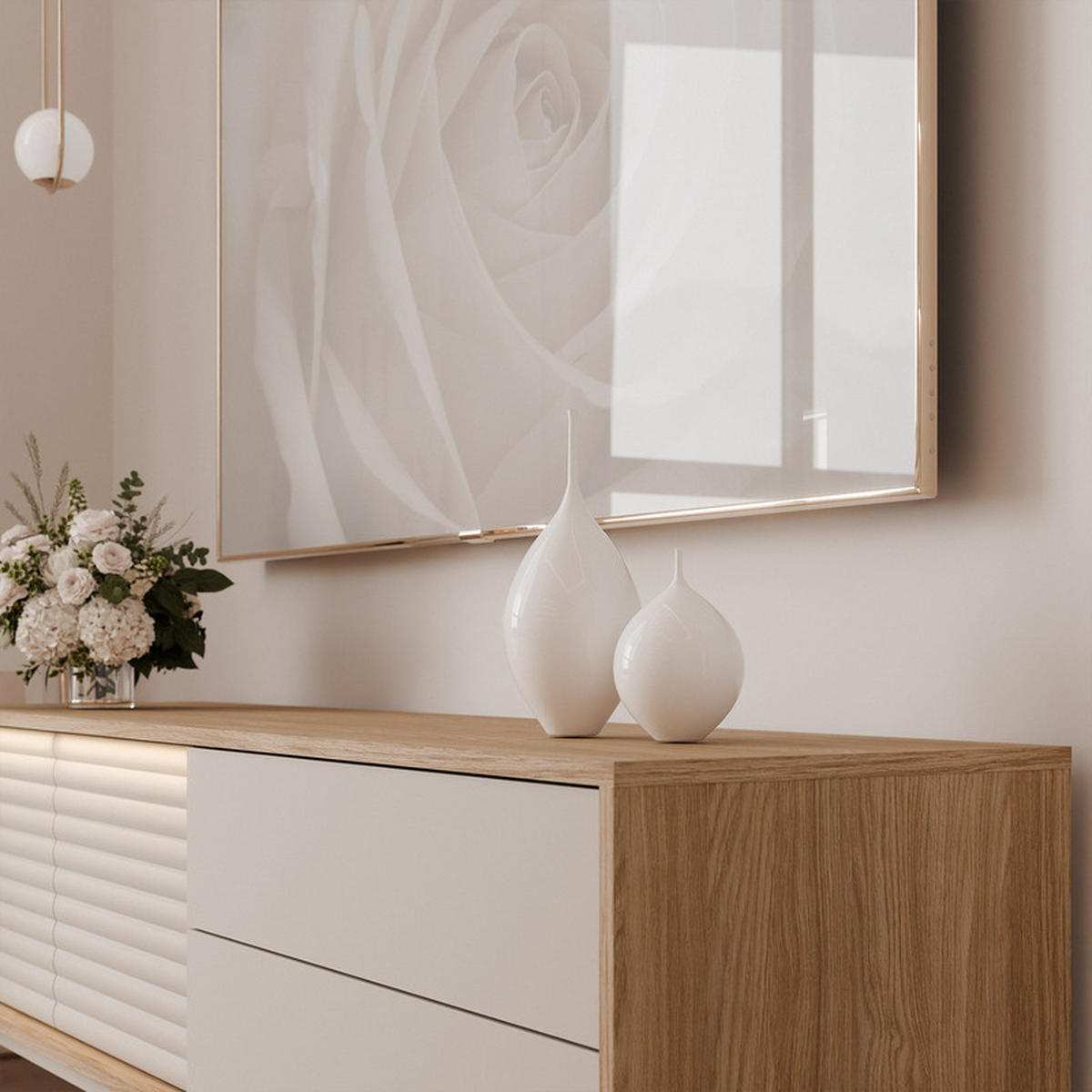 TV-LOWBOARD LUSSO mit LED-Beleuchtung, 160 cm Eiche - Eichefarben, Holzwerkstoff/Metall (160/53/40cm) - Idohome