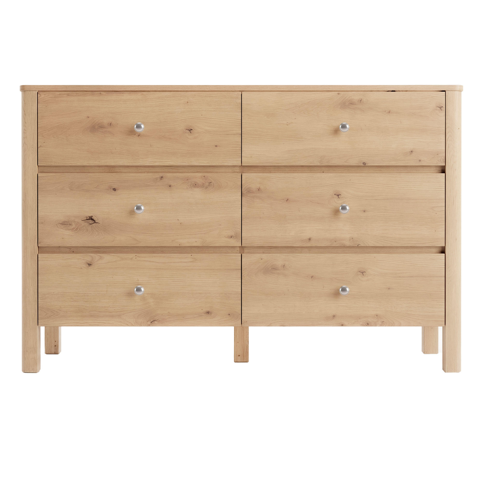 KOMMODE DE-38200 120/40/80 cm mit 6 Schubladen Eiche/Silber - Eichefarben, Holzwerkstoff (120/80/40cm) - ComfortXL