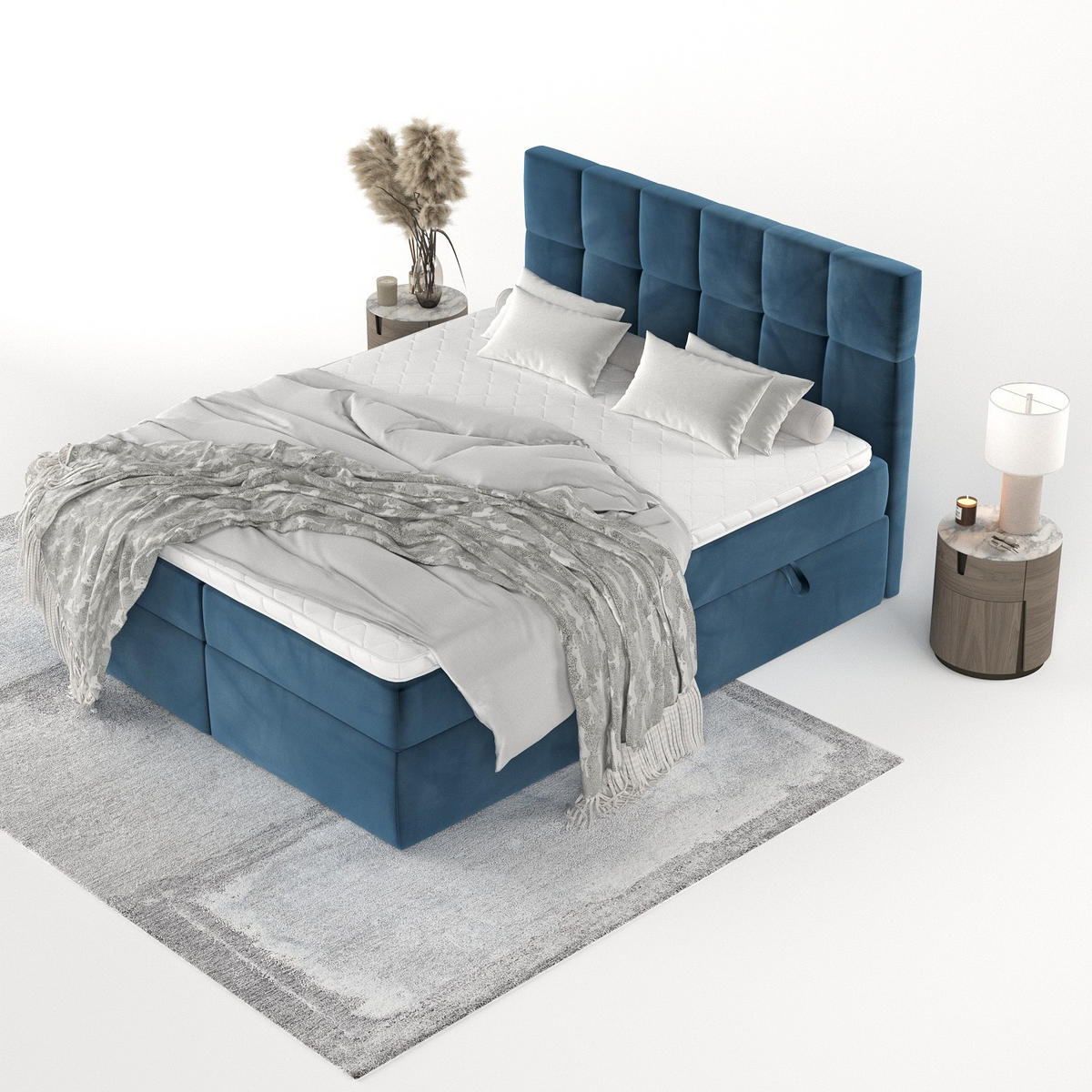 POSTEL BOXSPRING VARENO 180/200 Tmavě modrá - černá/tmavě modrá, kov/dřevo (180/200cm) - AltaBeds