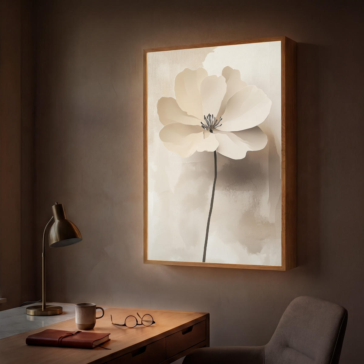 NÁSTĚNNÁ LAMPA S AKUMULÁTOREM Květina - béžová - barva - stín 70x100 cm - béžová, kompozitní dřevo (70/100/8cm) - OnlyWow