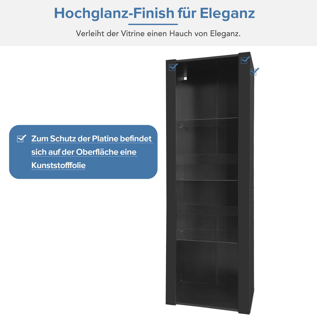 VITRINE 55/38/166 cm aus Spanplatte mit Hochglanzfront und LED-Beleuchtung Schwarz - Schwarz, Holzwerkstoff (55/166/38cm) - Modenvie