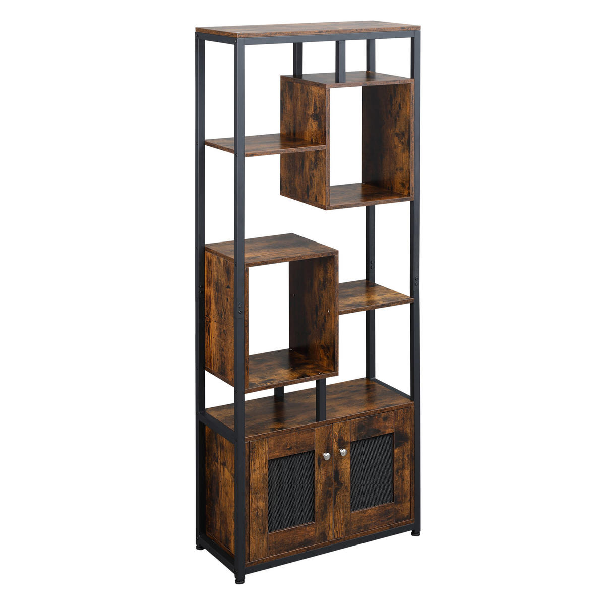 BÜCHERREGAL,INDUSTRIE 8-stöckig mit 2 Türen 70x30x180cm,braun - Braun, Holzwerkstoff (70/180/30cm) - Vallsero