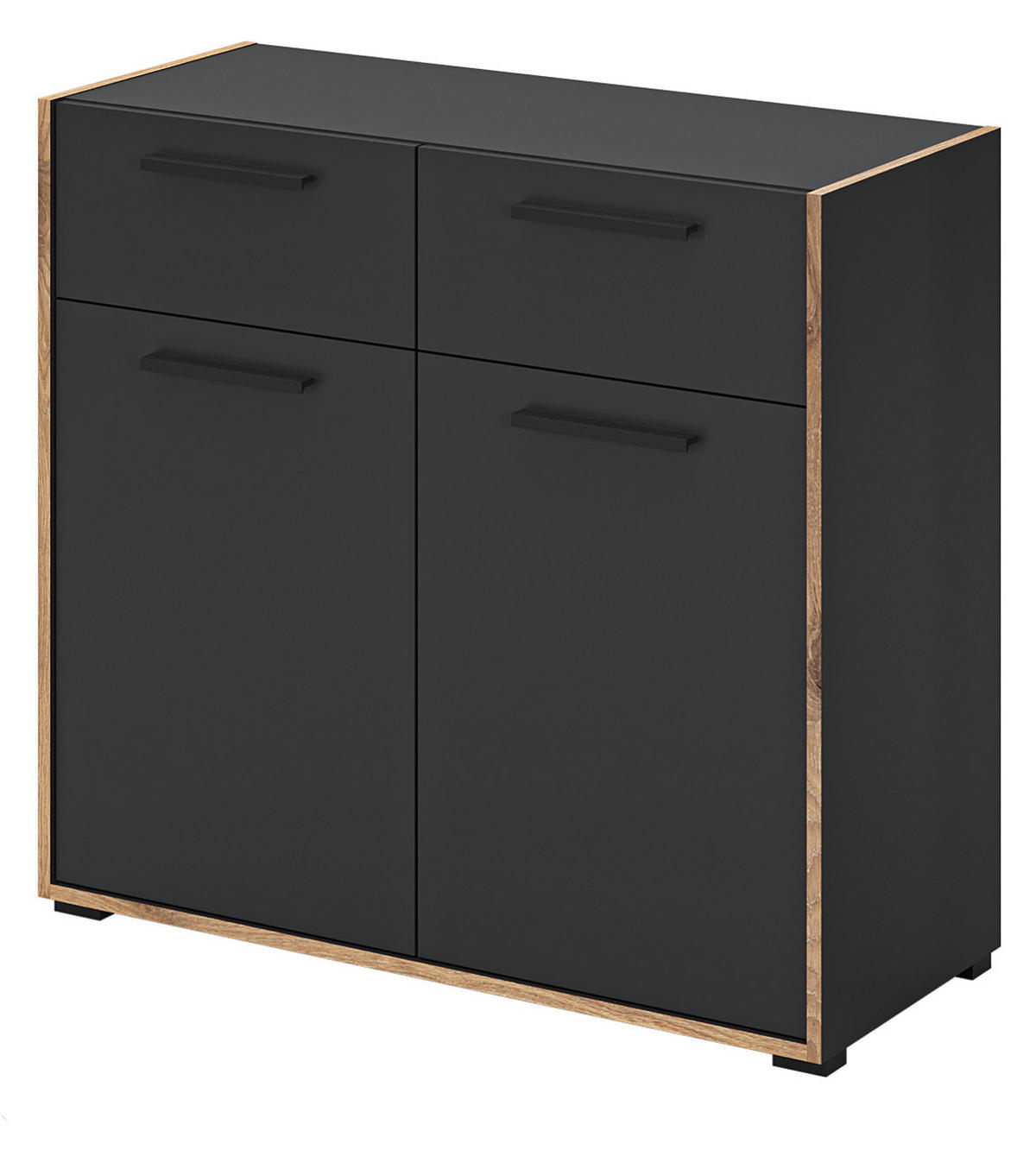 SCHUHSCHRANK grau, Nox Eiche 95 cm, Kommode mit 2 Schubkästen mit Vollauszug - Eichefarben/Schwarz, Holzwerkstoff/Kunststoff (95/86/37cm) - Inn.Furn