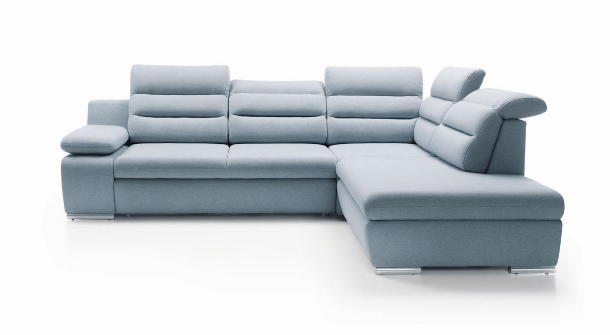 ECKSOFA RISO Blau Velours-Stoff mit Schlaffunktion - Blau, Holz (280/230cm) - MASSENO