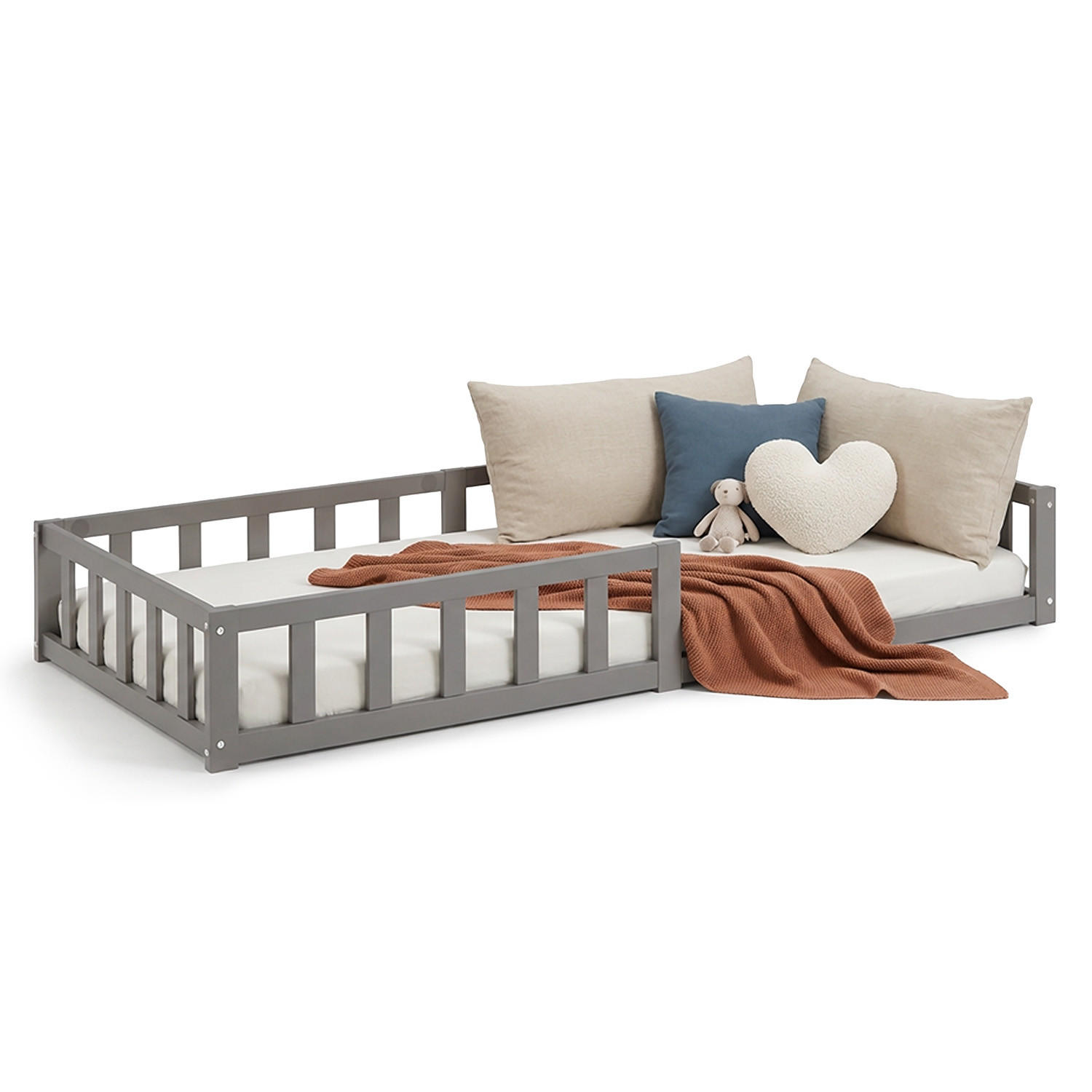 BODENBETT Grau 90x200 cm mit Lattenrost Kind - Grau, Holz (90/200cm) - Homestyle4u