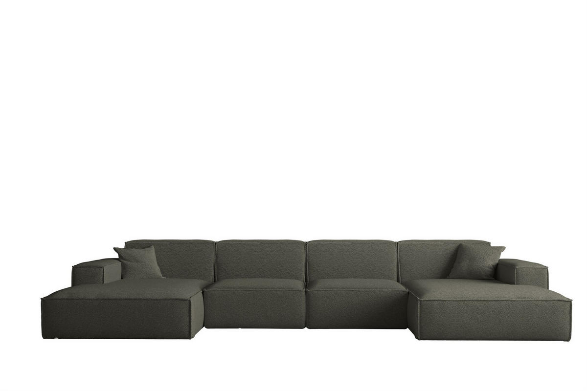 WOHNLANDSCHAFT Celes Premium Bukla - Jadegrün, Holzwerkstoff/Textil (379/73/165cm) - Fun Möbel