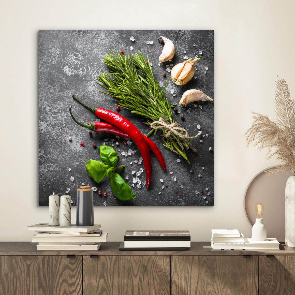 METALLBILD Pfeffer - Kräuter - Gewürze - Beton 50x50 cm - Dunkelgrau, Metall (50/50cm) - MuchoWow