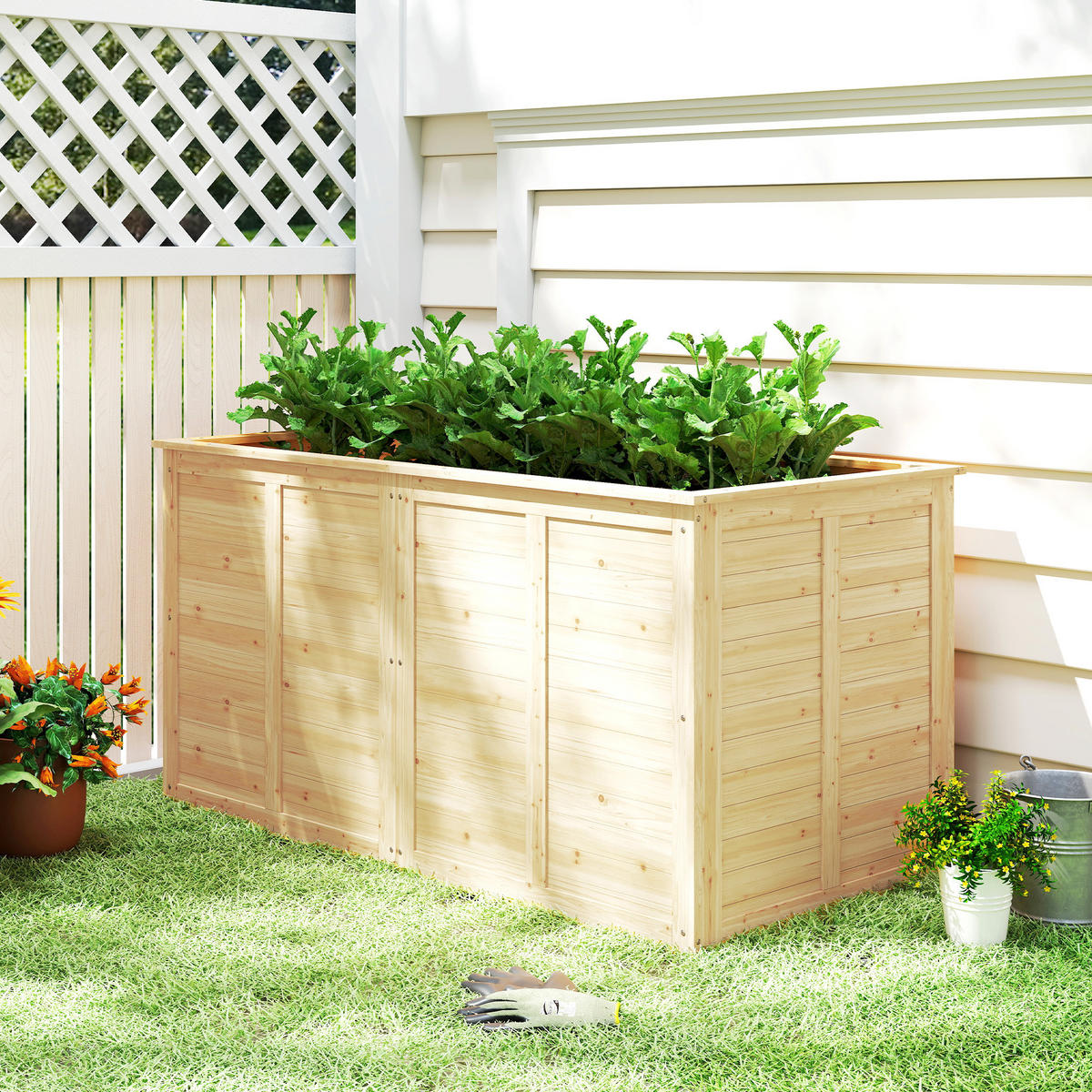 HOCHBEET Tannenholz Naturholz - Naturfarben, Holz (77/77/152cm) - Outsunny