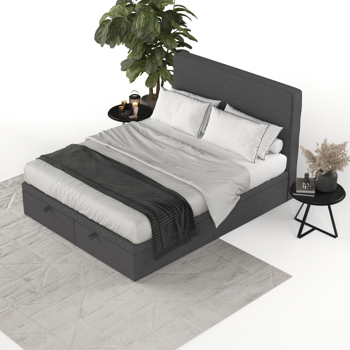 POLSTERBETT Hush mit Stauraum 140/200 cm Anthrazit im Megan Stoff - Anthrazit/Schwarz, Holz/Holzwerkstoff (140/200cm) - AltaBeds