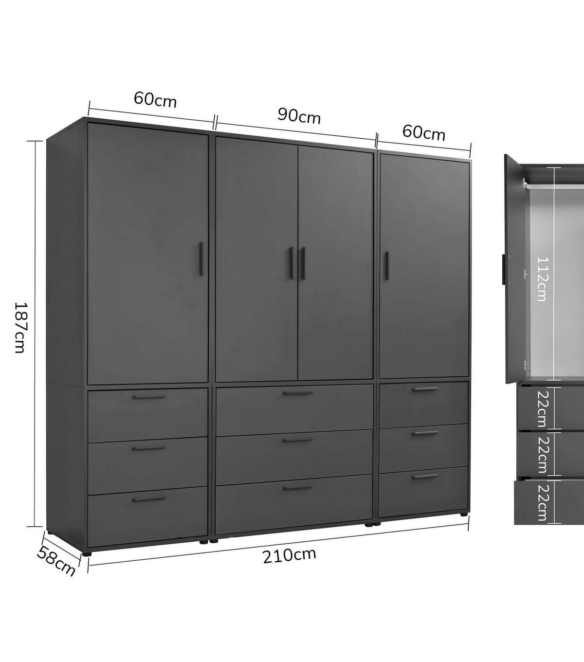 KLEIDERSCHRANK Der Grenzenlose - Anthrazit, Holzwerkstoff (210/187/58cm) - Mokebo