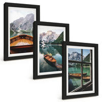BILDER SET 3er Set - 20x30 cm Schwarzer Rahmen - Fenster für Boote auf dem Bergsee - Schwarz, Kunststoff (20/30cm) - TULUP