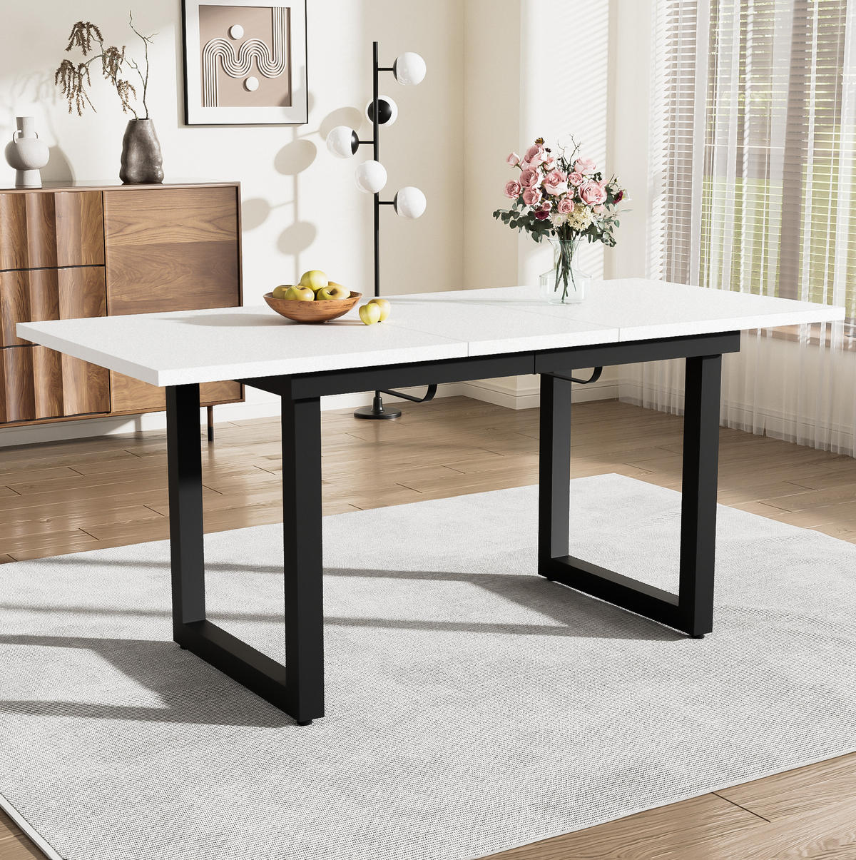 ESSTISCH 140/80/75 cm Weiß/Schwarz aus MDF mit Ausziehfunktion - Weiß, Holzwerkstoff (180/80/75cm) - OKMYHOME