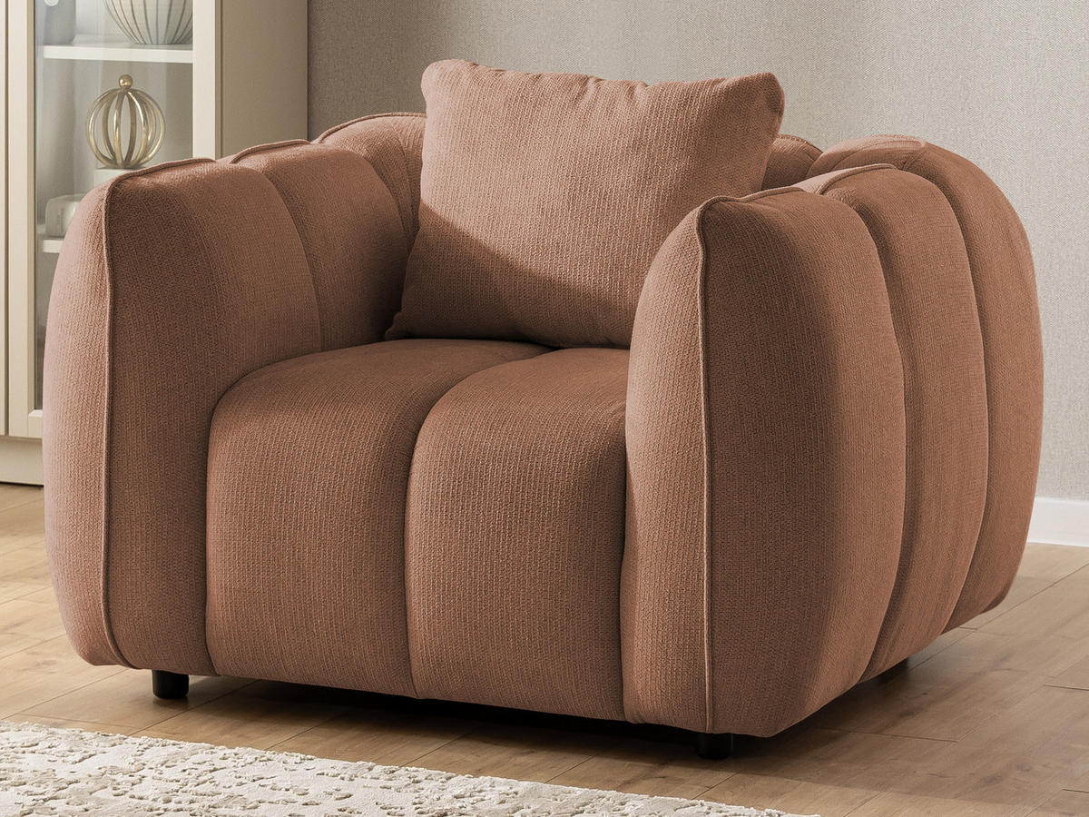 SITZGARNITUR 3+1 Nubira in tief gesteppter Bubble-Optik aus weichem Terrakotta Strukturstoff im modernen Design - Terracotta/Schwarz, Holz/Kunststoff (228/69/89cm) - S-Style Möbel