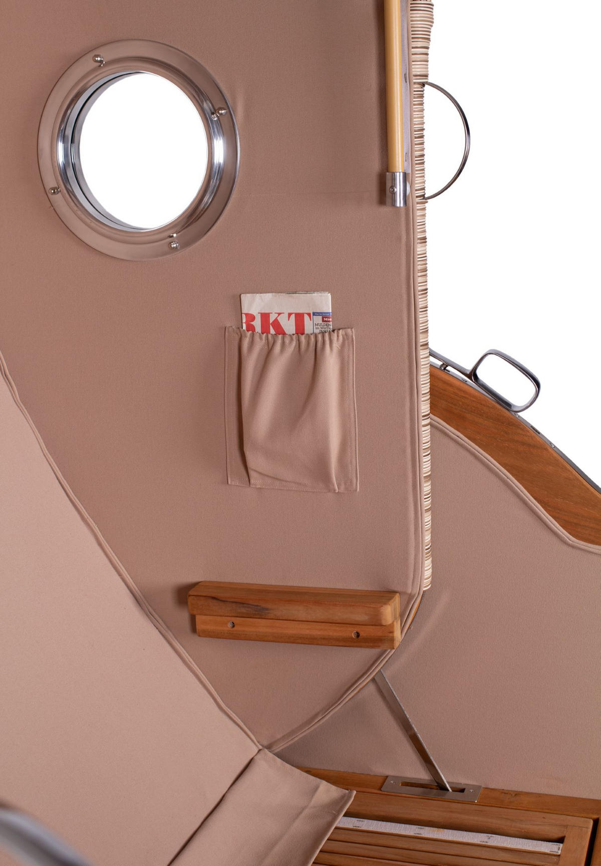 STRANDKORB Komplettset: Ammersee Grande XL Teak Bullauge - PE shell - Modell 595 - Blau/Grau, Holz/Kunststoff (142/165/95cm) - bene living