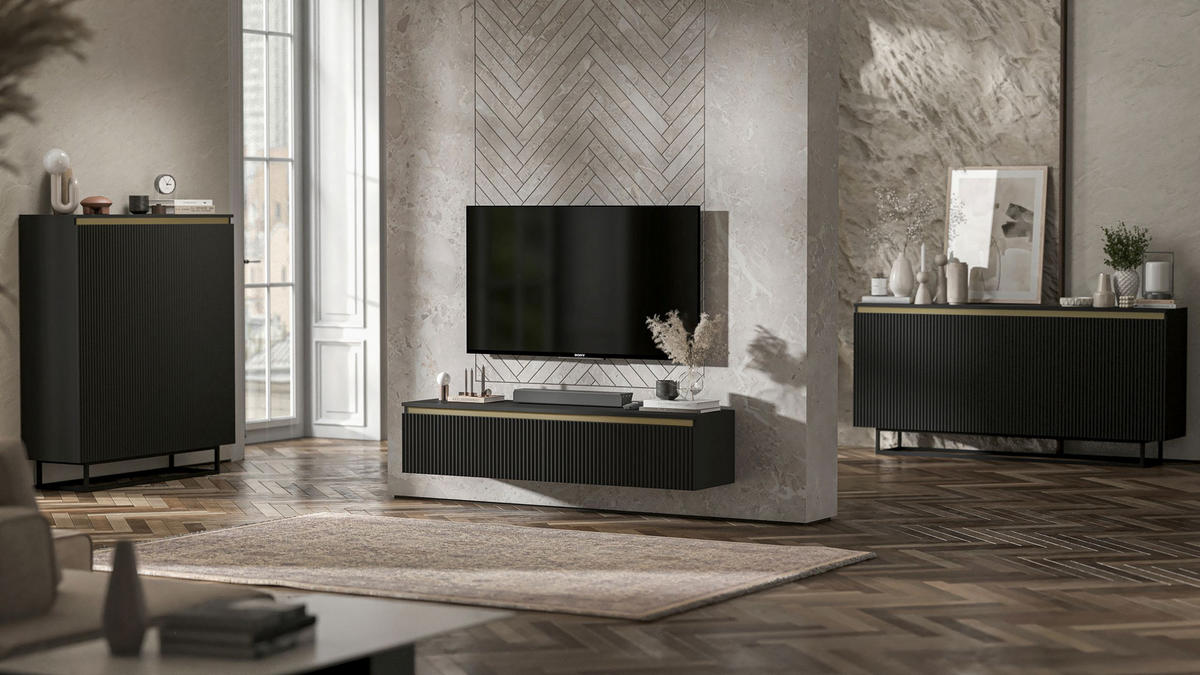 TV-SCHRANK Selene Schwarz matt Glamour 140 cm - Schwarz, Holzwerkstoff (140/30/35cm) - Meble Lindner