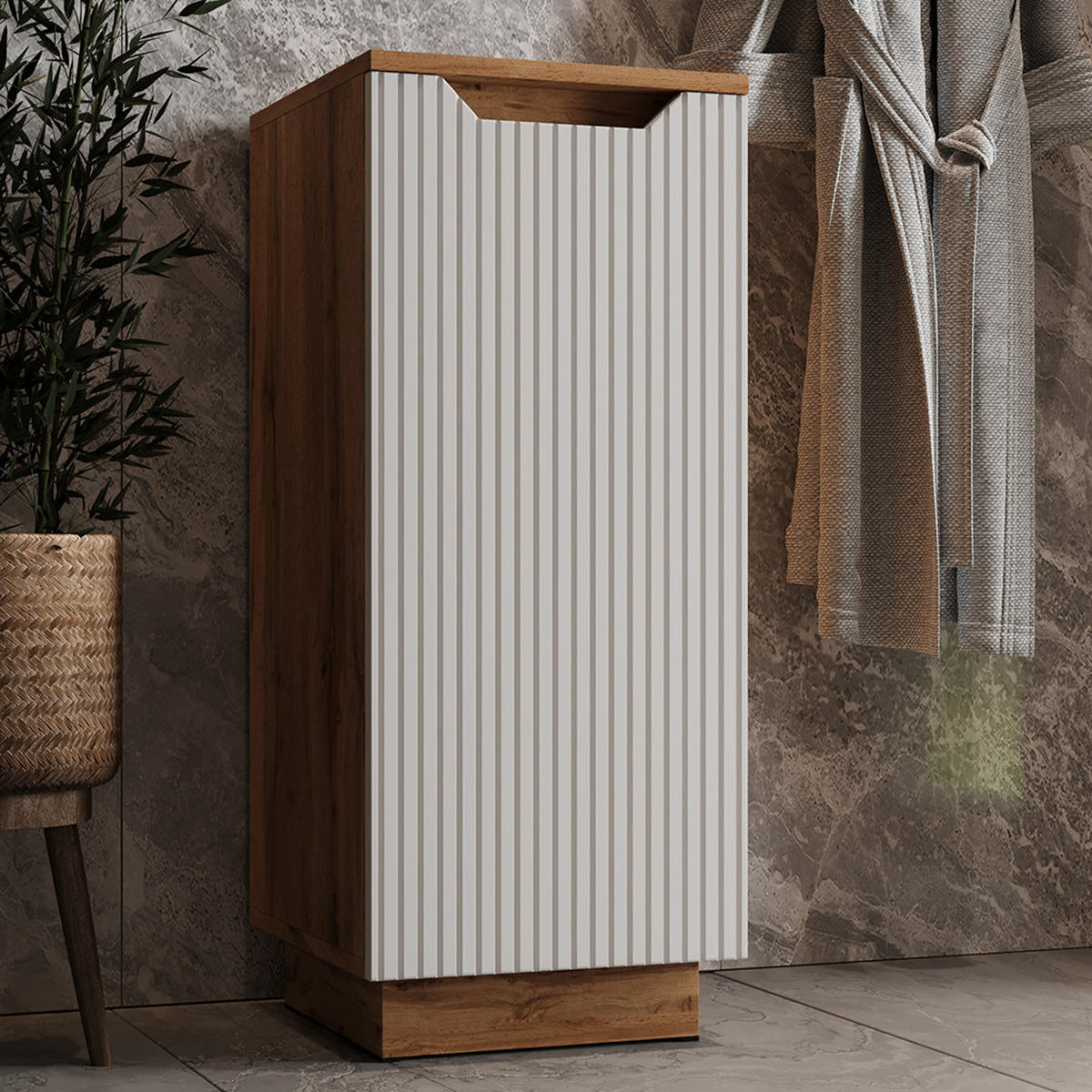 MIDISCHRANK Lotta Eiche/weiß gestreift 33.4 x 81.9 cm - Eichefarben/Weiß, Holzwerkstoff (33.4/81.9/35cm) - Vicco