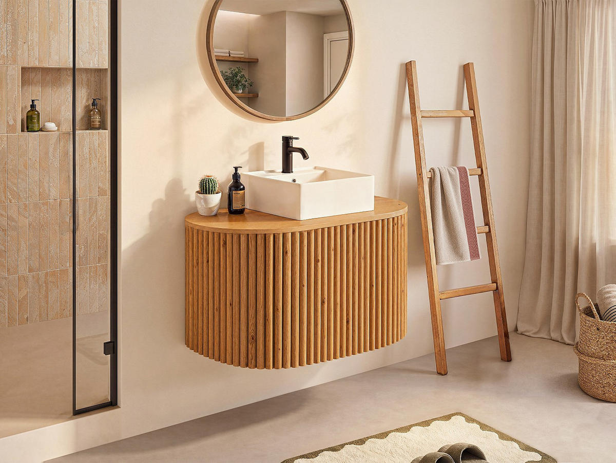 WASCHBECKENUNTERSCHRANK - 90 cm x 50 cm - holz - naturfarben hell Towari - Naturfarben, Holz (90/56/50cm) - Vente-Unique