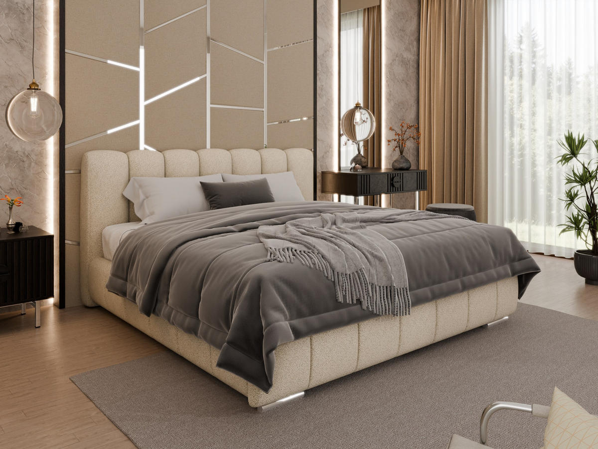 POLSTERBETT Zaira 180x200cm – Elegantes Polsterbett für modernen Wohnstil , ZONIERTE MULTI-TASCHEN-FEDERKERN (24cm), beige - Beige, Holz (180/200cm) - Panda Möbel