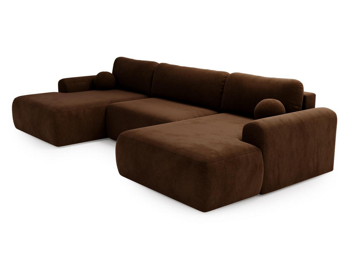 WOHNLANDSCHAFT Aurora Braun, mit Schlaffunktion in Vena Stoff - Braun, Holzwerkstoff/Textil (344/92/177cm) - Bettso