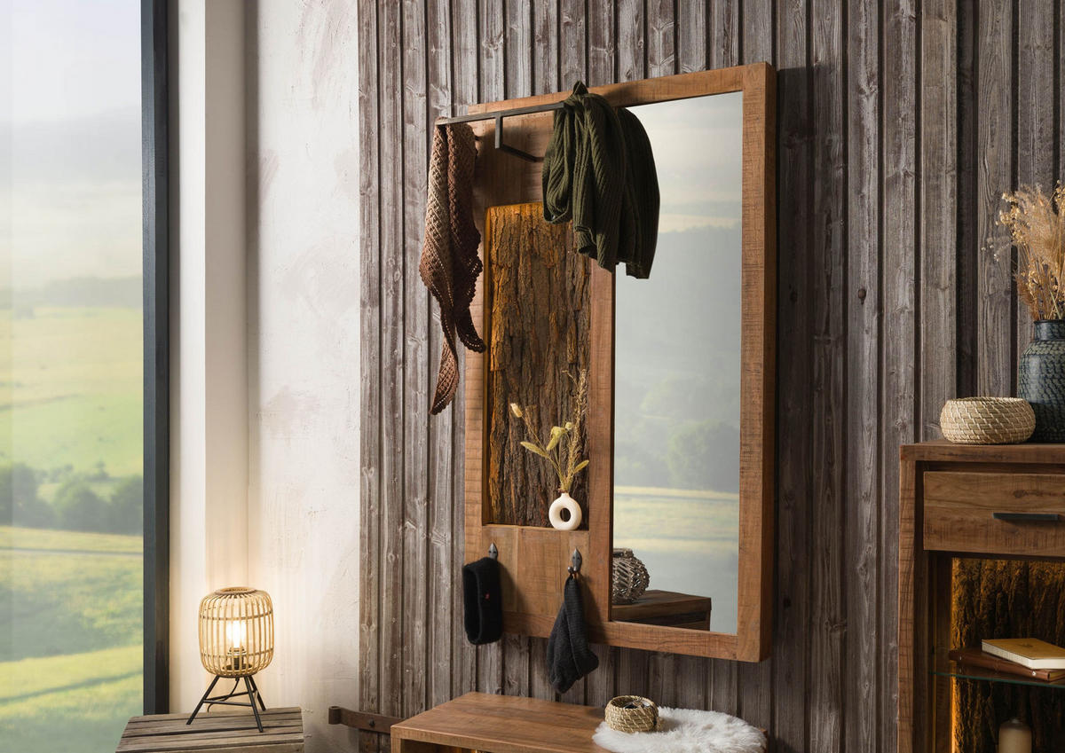 WANDGARDEROBE Akazie 88x27x148 natur lackiert BARK #121 - Braun, Holz (88/148/27cm) - Massivmoebel24
