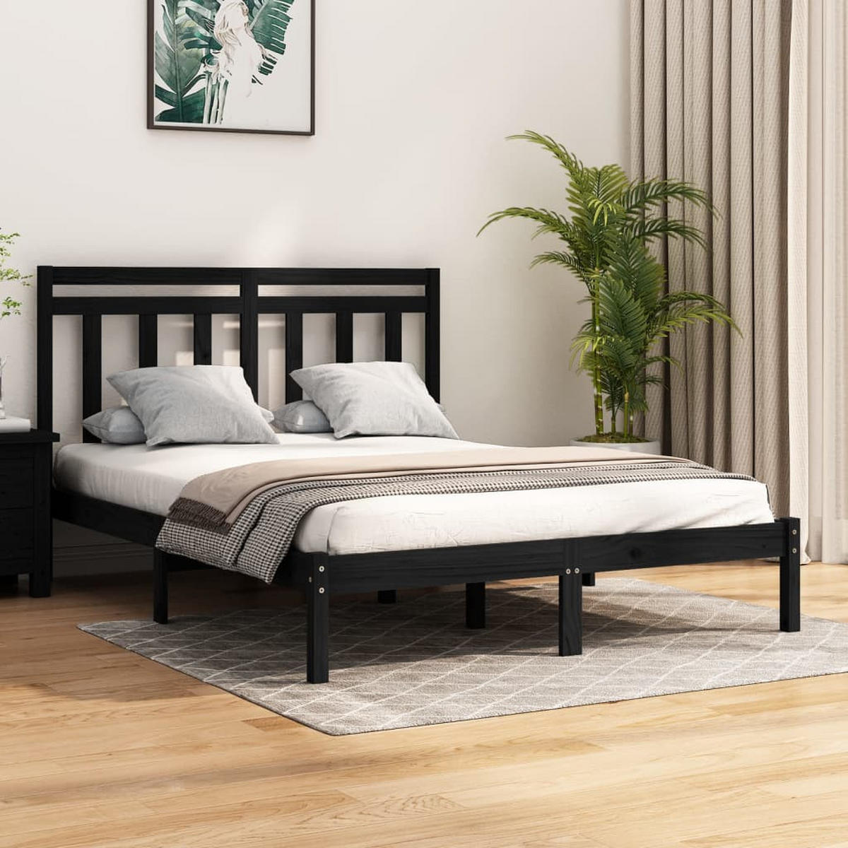 BETT Nehrenberg 145.5/195.5 cm - Schwarz, Holz (140/190cm) - Nettlife