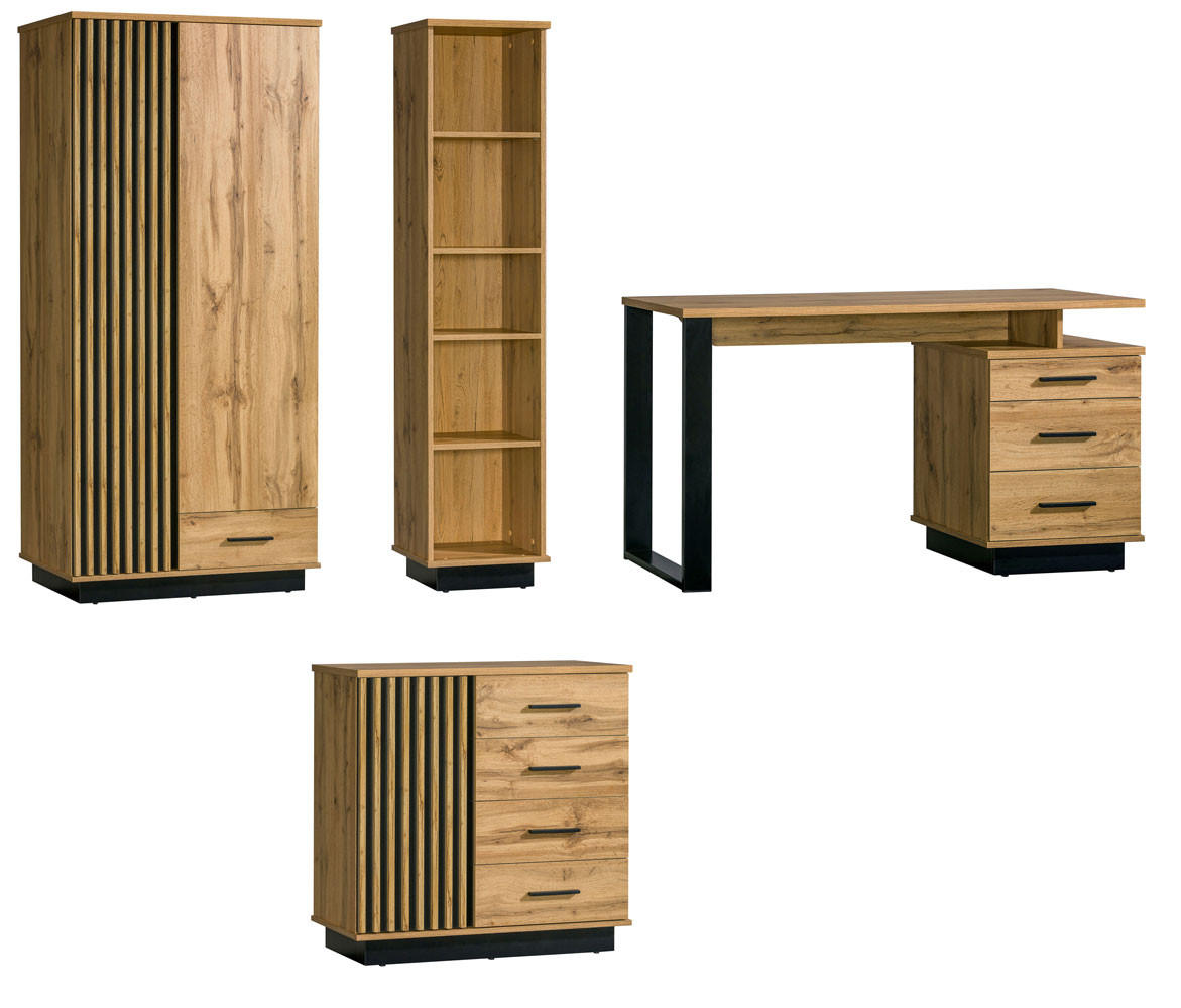 JUGENDZIMMER-SET Lamia Wotan Eiche / schwarz 355 / 56 / 193cm - Multicolor/Schwarz, Holz/Holzwerkstoff (355/193/56cm) - Feldmann-Wohnen