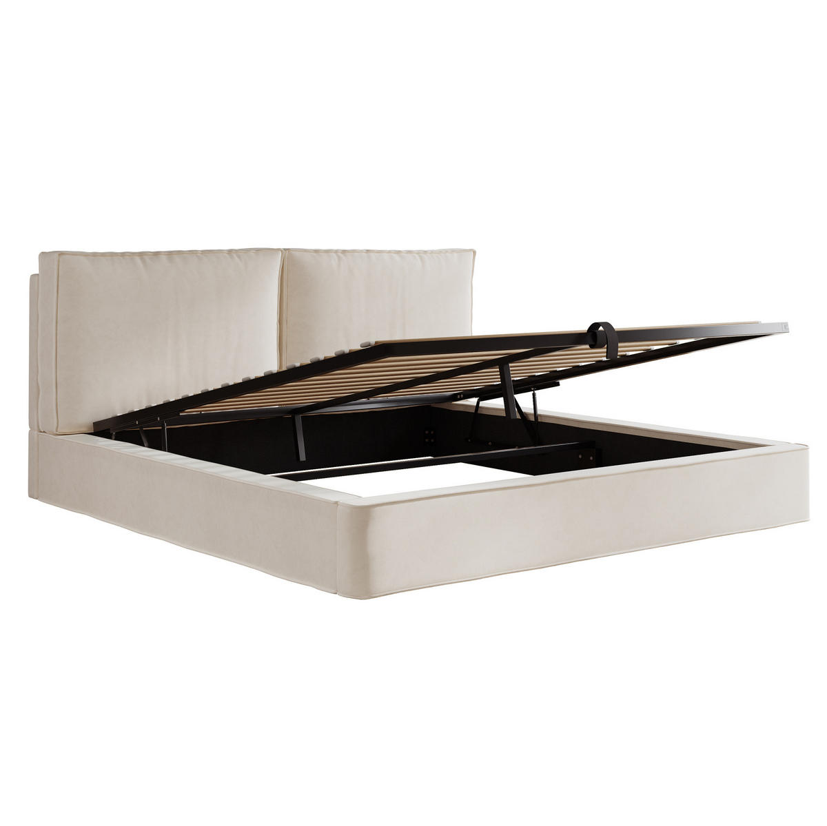 POLSTERBETT 180/200 cm aus Samt mit Stauraum und Lattenrost Beige - Beige, Textil (180/200cm) - Modenvie