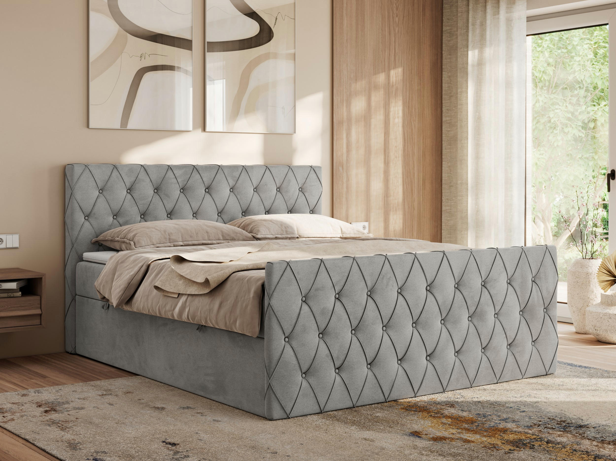 BOXBETT MIREN DUO 120/200 - Hellgrau Velvet - H3 - Hellgrau, Holz/Textil (120/200cm) - MKS