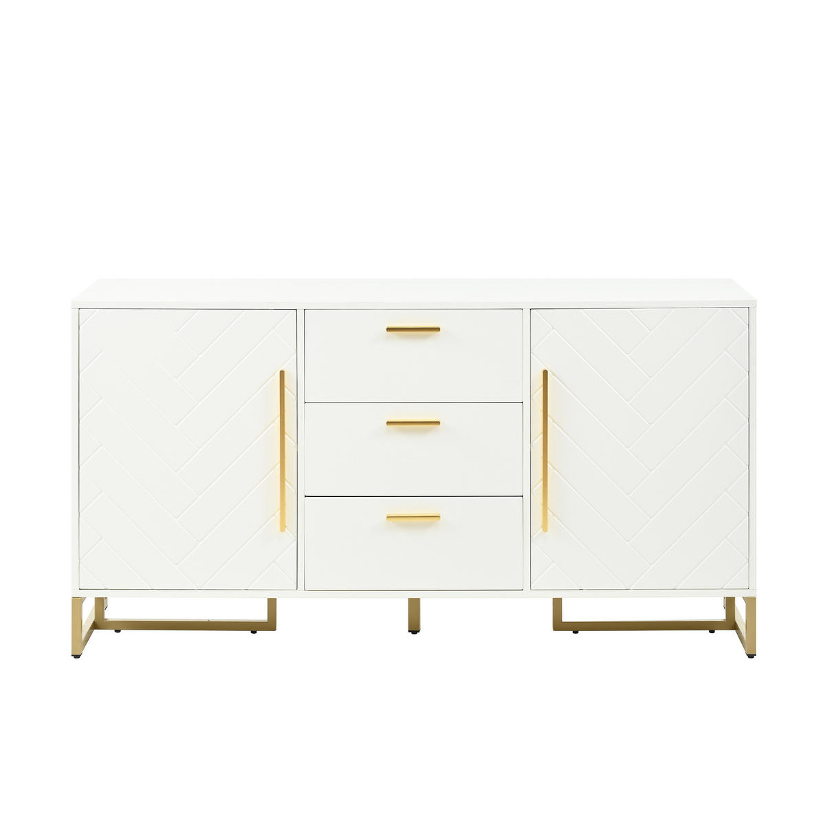 SIDEBOARD in Weiß mit 2 Türen, 3 Schubladen und Fischgrätmuster,145/75/40 cm - Weiß, Holzwerkstoff (145/75/40cm) - Flora Grace