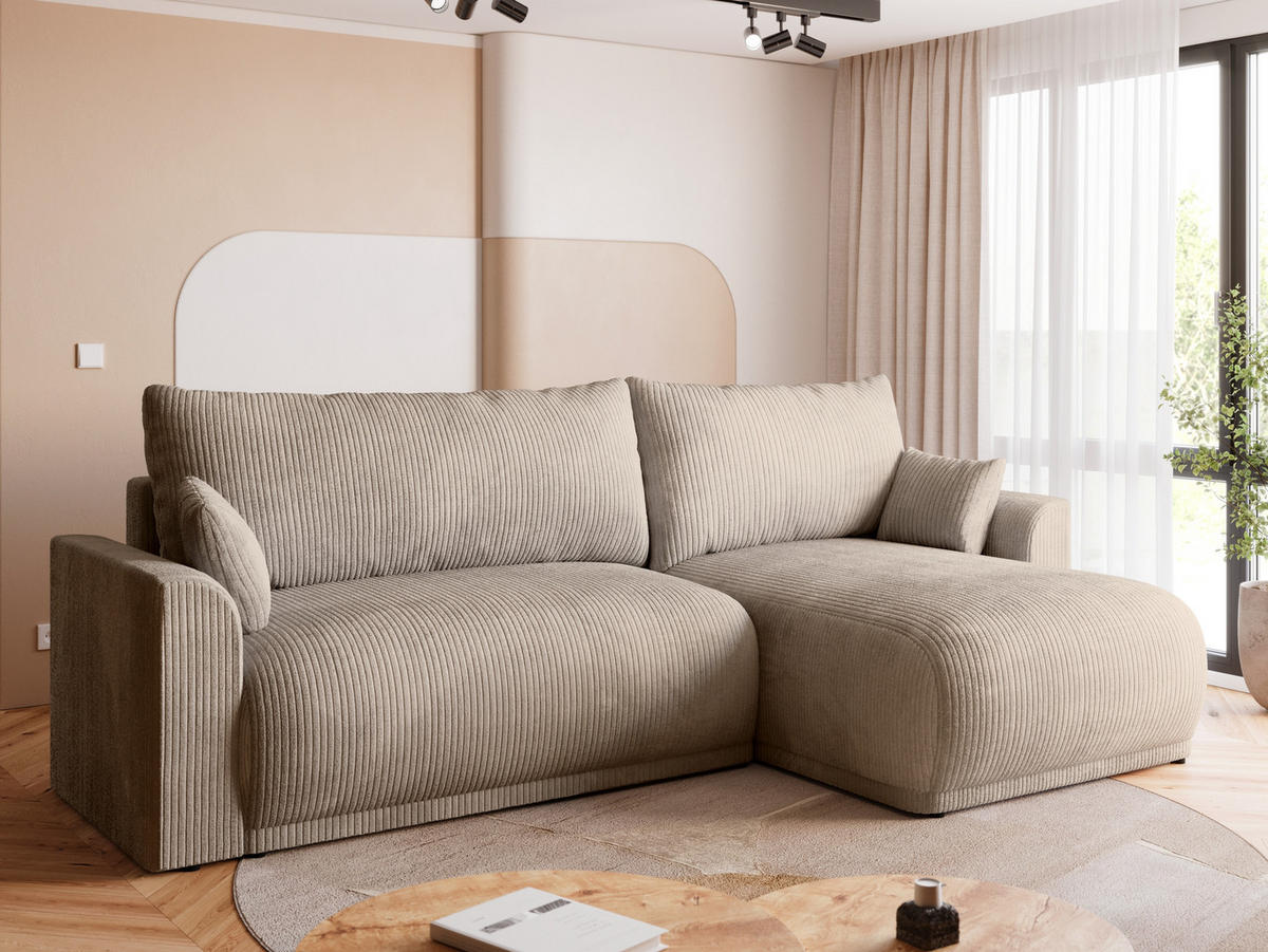 ECKSOFA MORENO mit Schlaffunktion Beige Cord - Beige, Textil (262/160cm) - Bromarkt