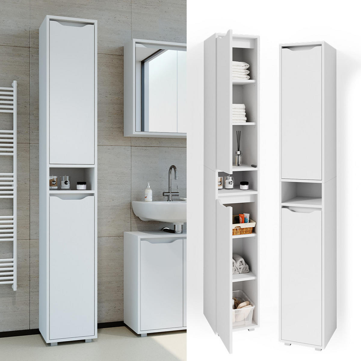 BADSCHRANK Ruben Weiß 30 x 192.5 cm - Weiß, Holzwerkstoff (30/192.5/30cm) - Vicco