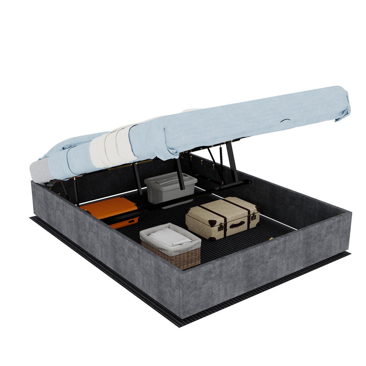 BETT 140/200 cm DE-33004 mit Gaslift und Matratze Grau - Grau, Metall (140/200cm) - ComfortXL