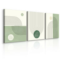LEINWANDBILDER 3-es Set Geo-Muster Boho - Beige/Grün, Textil (90/40cm) - Muralo