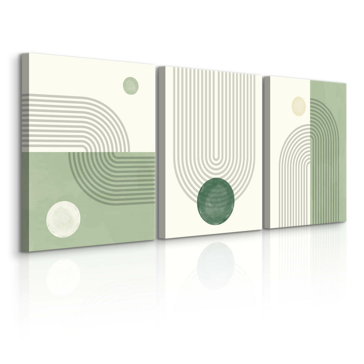 LEINWANDBILDER 3-es Set Geo-Muster Boho - Beige/Grün, Textil (90/40cm) - Muralo