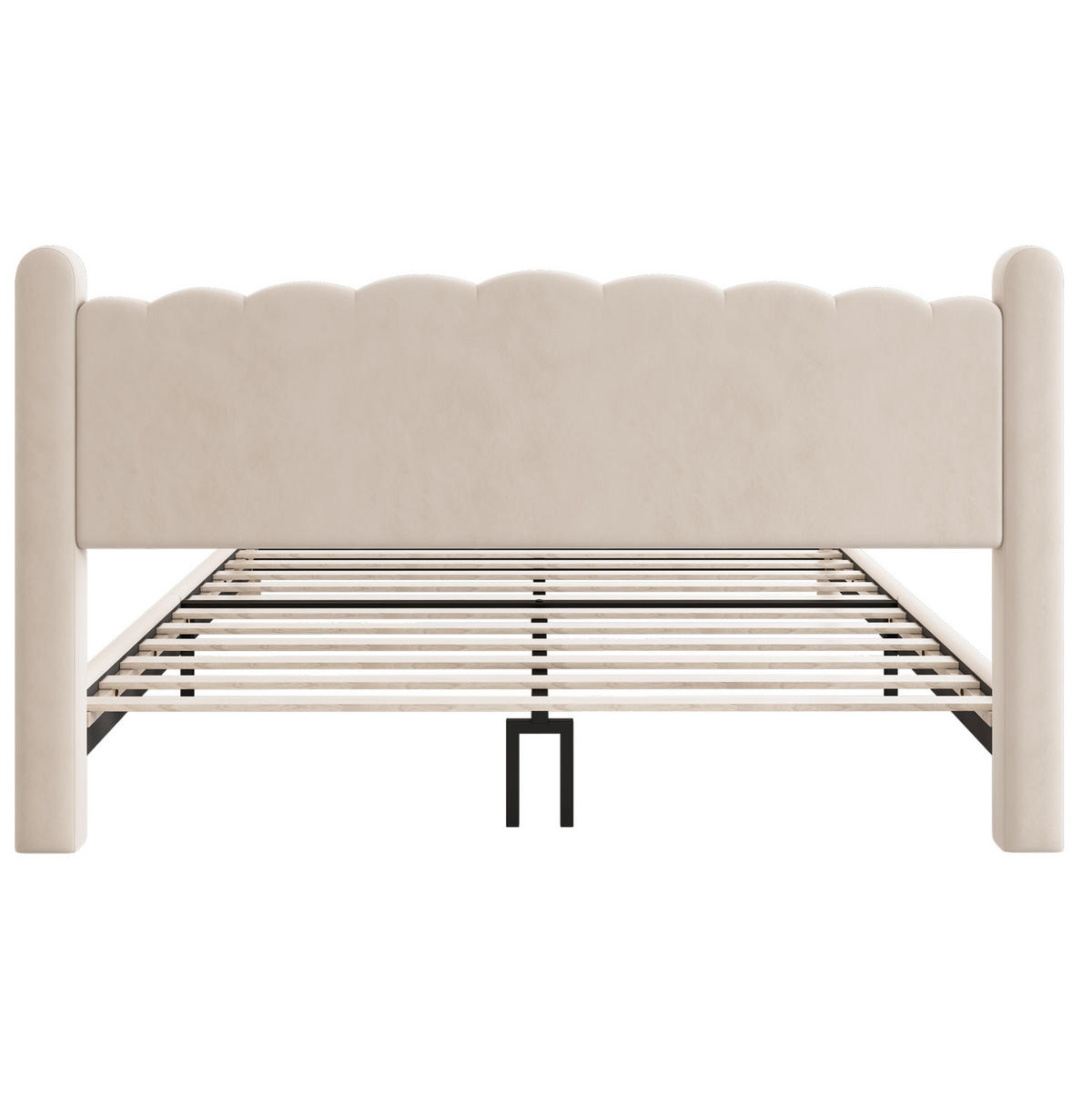 POLSTERBETT aus Samt 160x200 cm Beige mit Lattenrost, Wellen-Kopfteil und zylindrischen Beinen - Beige, Textil (160/200cm) - Modfu