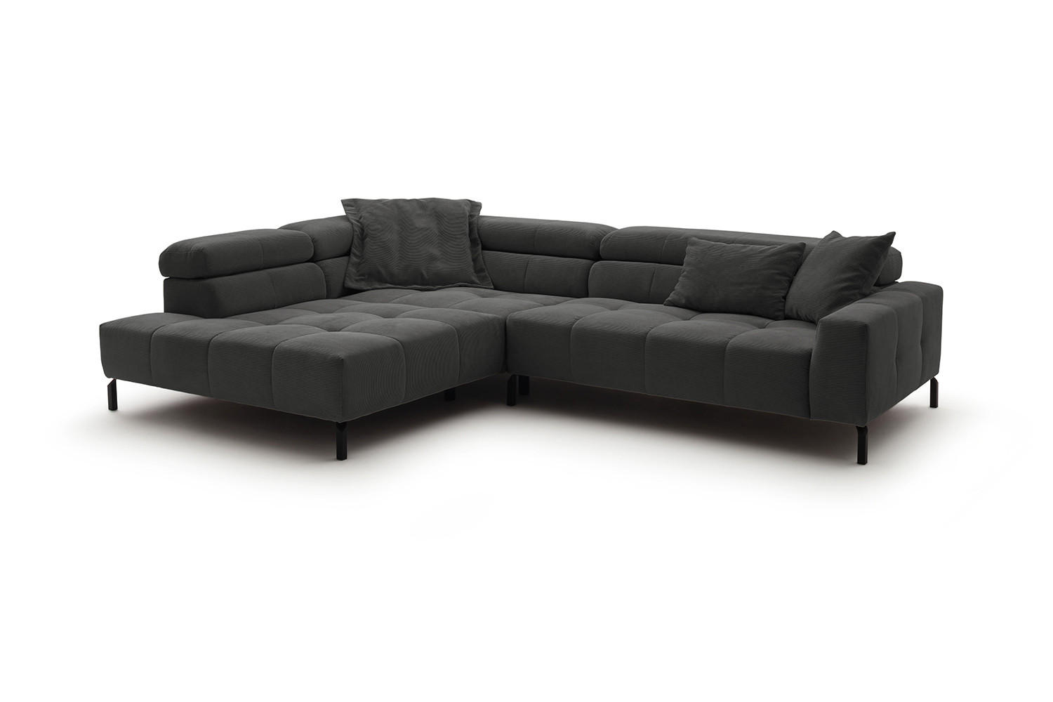 ECKSOFA OHIO Anthrazit Cord - Anthrazit/Schwarz, Textil/Metall (311/219cm) - KAWOLA