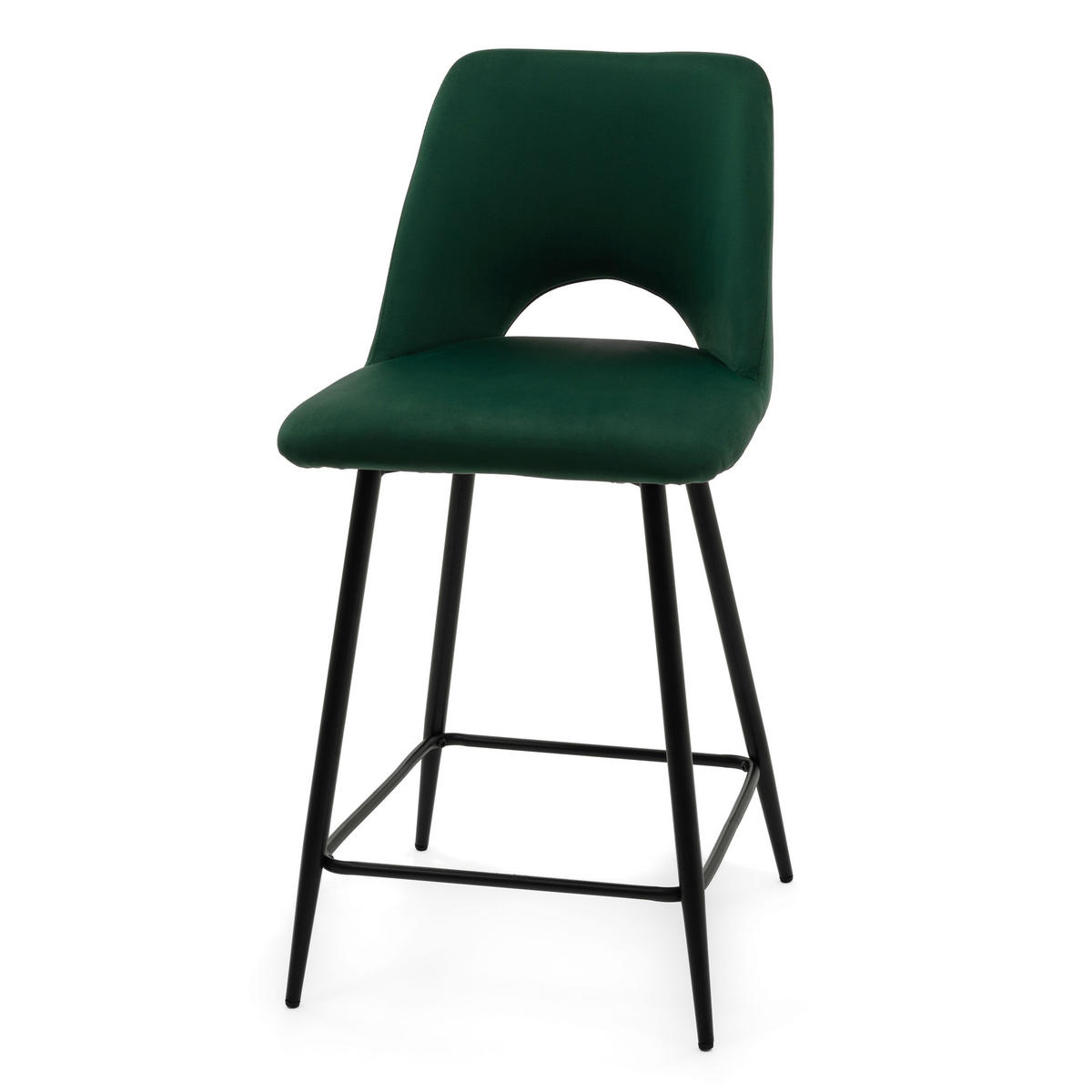 BARHOCKER ORO gepolsterter mit Steppung - grün - Samt Velour - Schwarz/Grün, Textil/Metall (48/94/55cm) - NEW HOME