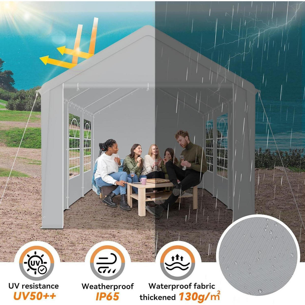 GARTENZELT 3 x 6 m mit 4 Seitenwänden Grau - Grau, Textil (300/280/600cm)