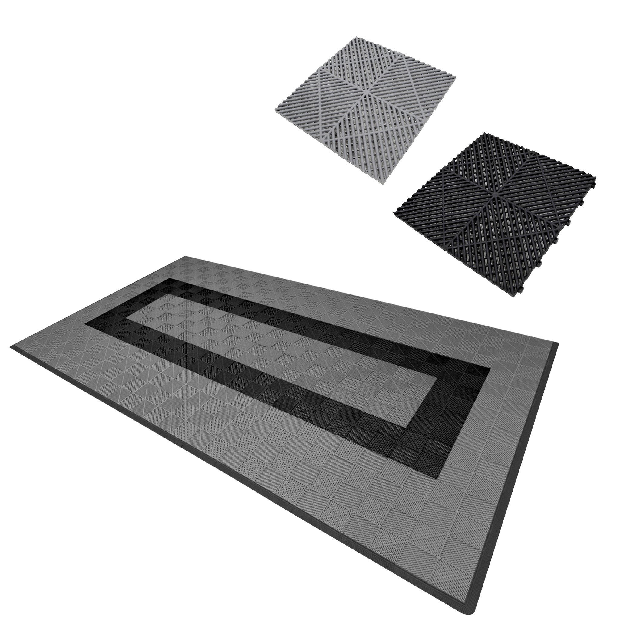 GARAGENBODENFLIESEN Belüftete mit Kanten – 90 Grau und 30 Schwarz - Grau, Kunststoff (40/1.8/40cm)