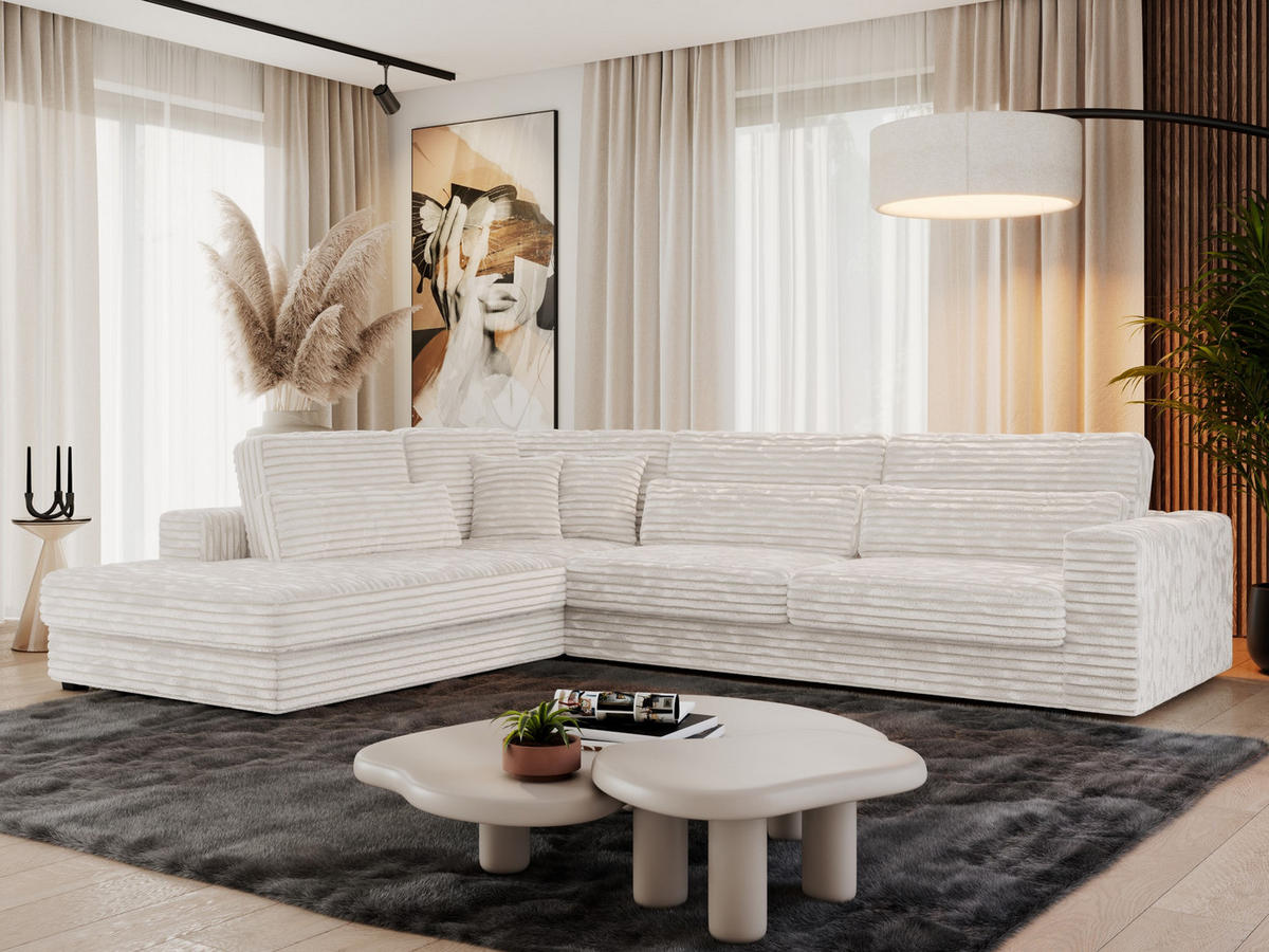 ECKSOFA Savona Beige breiter Cord - links - Beige/Schwarz, Kunststoff/Textil (316/249cm) - MKS