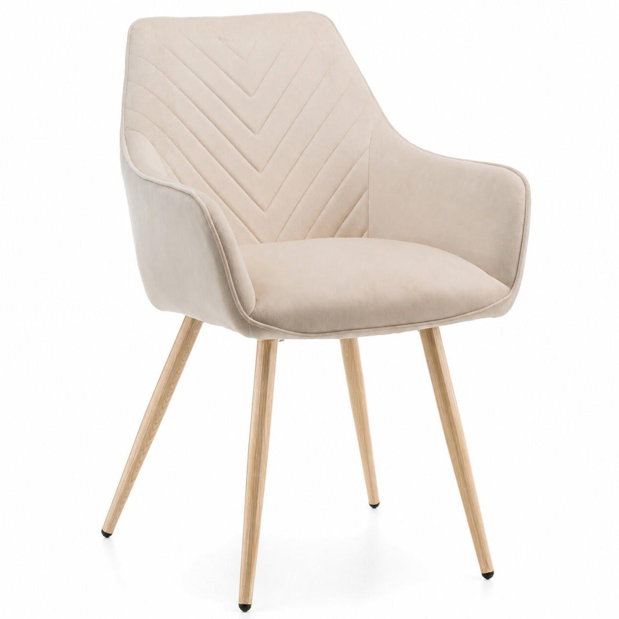 STUHL VASTO gepolstert mit Steppung - beige, Beine in Holzoptik - Samt Velours - Ecru/Eichefarben, Textil/Metall (58/87/60cm) - NEW HOME