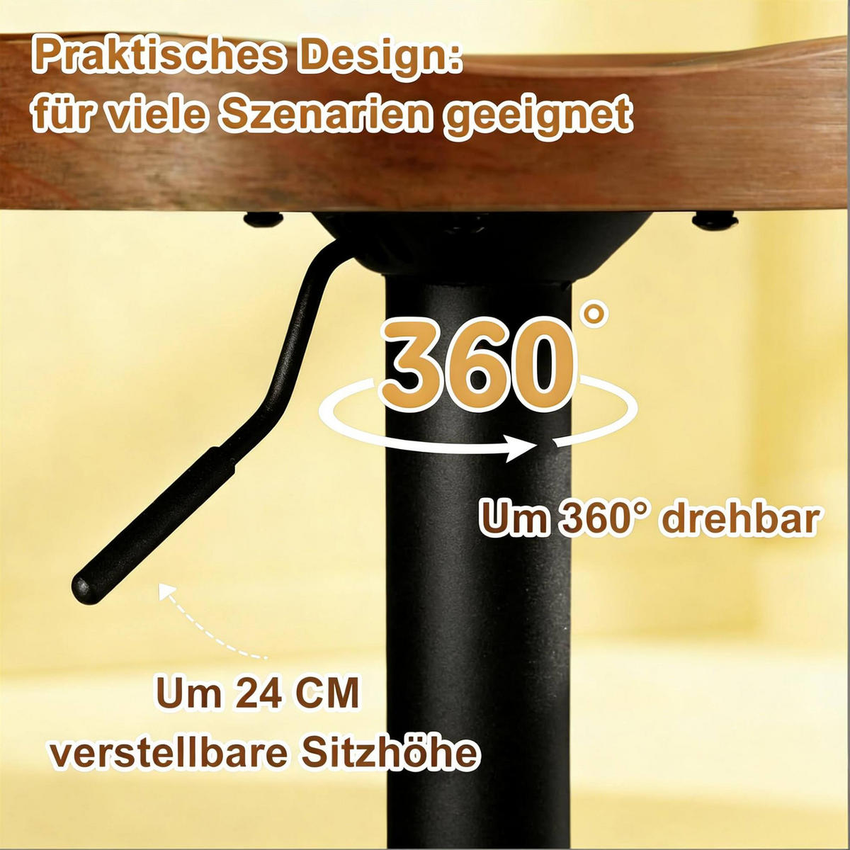 BARHOCKER drehbar höhenverstellbar 60-81 cm Massivholz Braun - Braun, Metall (31.5/81/41.5cm) - Meubliv