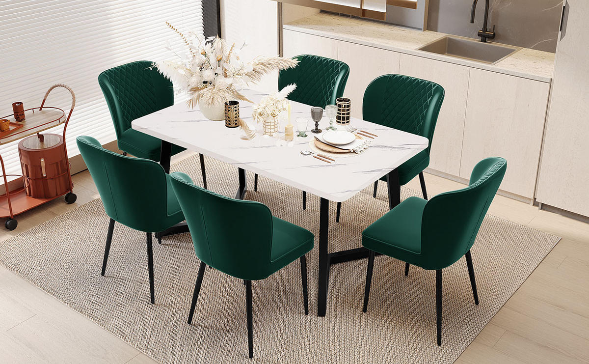 STUHL 6er-Set mit Metallgestell und hochverdichteter Polsterung im modernen Design für Esszimmer Küche und Home Office, grün - Grün, Textil (43/86/47cm) - Luhomfu