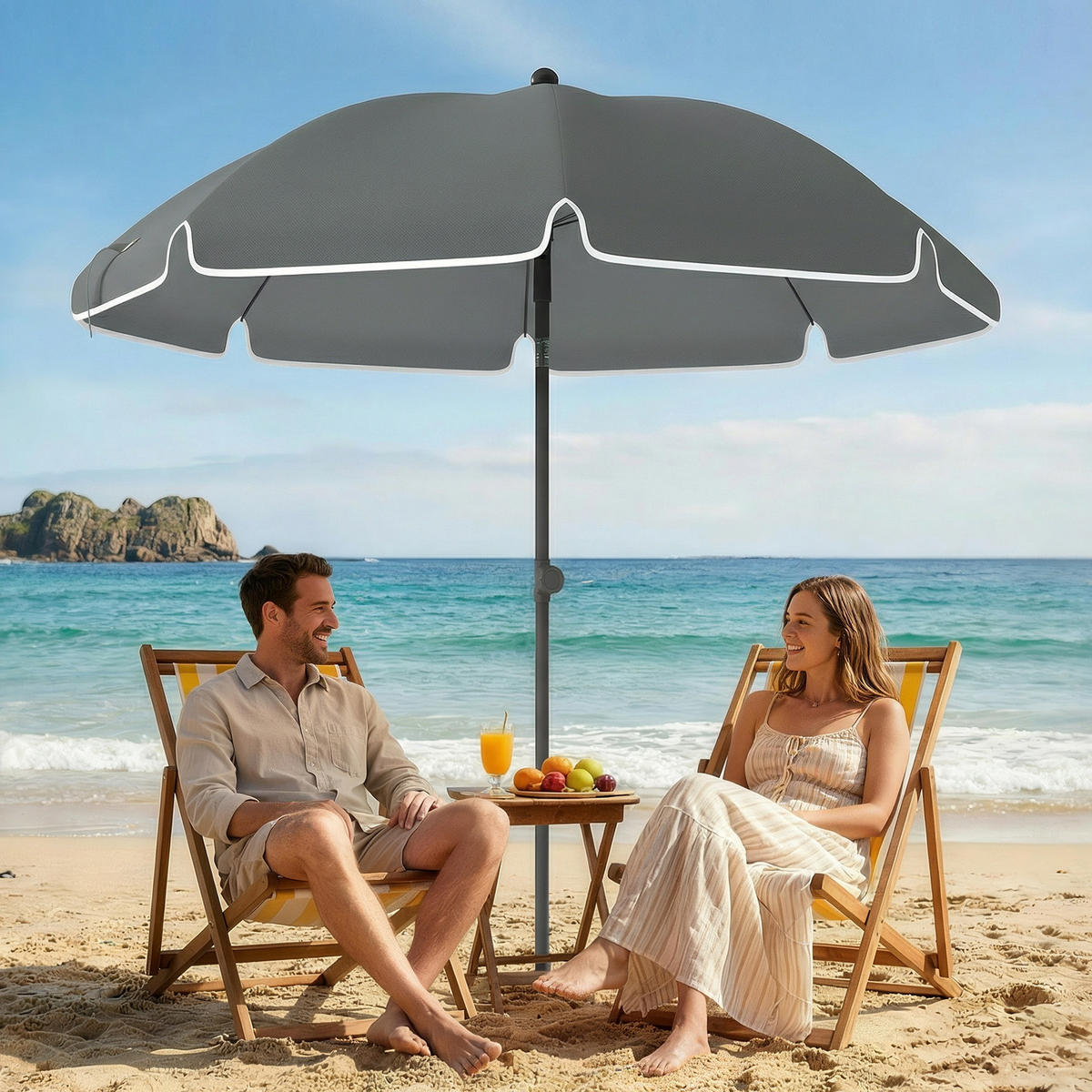 SONNENSCHIRM DE-11601 neigbar & höhenverstellbar mit Sandanker Dunkelgrau - Dunkelgrau, Metall (150/150cm) - ComfortXL